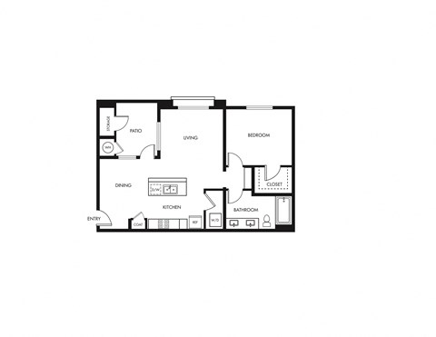Floor plan for 1 bed, 1 bath, 775 sqft